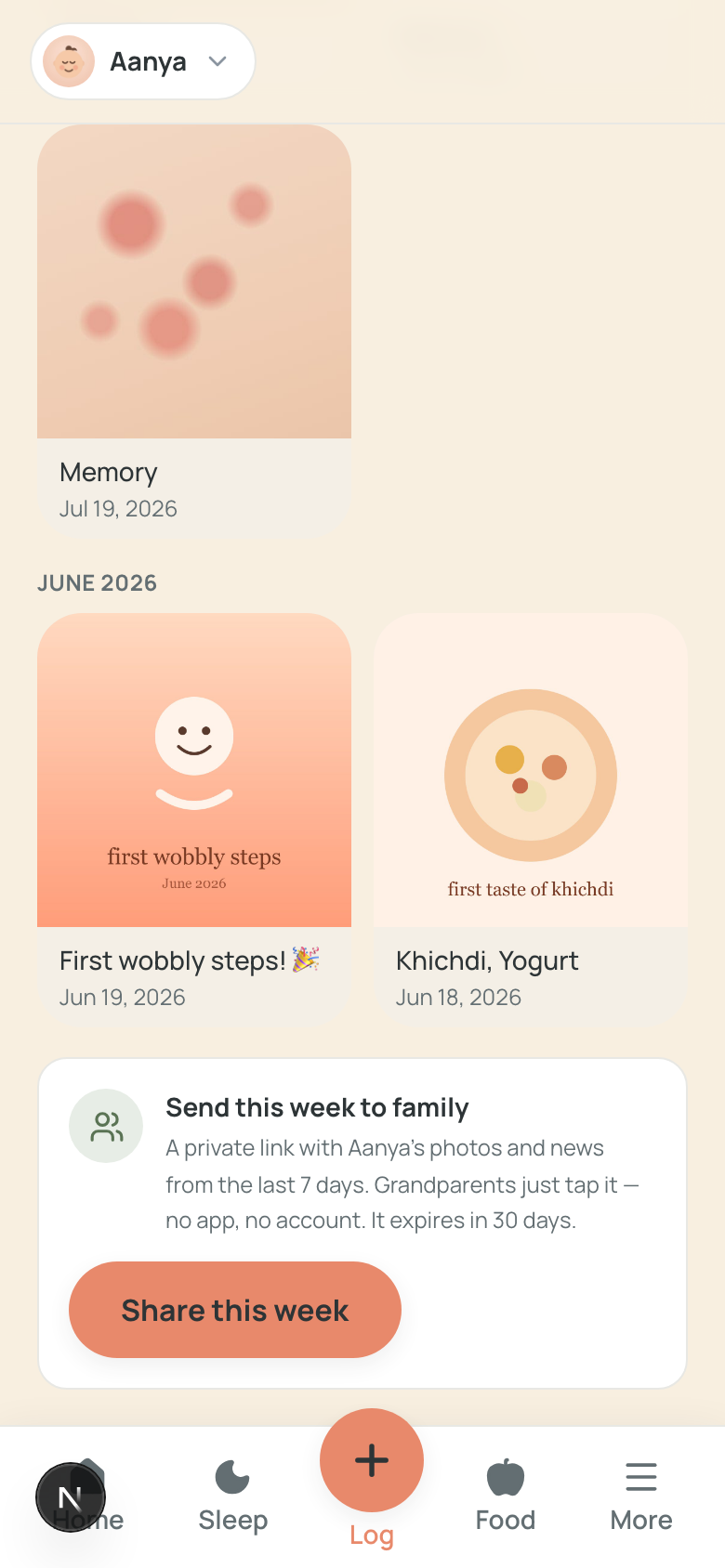 Family share card creating a private weekly link
